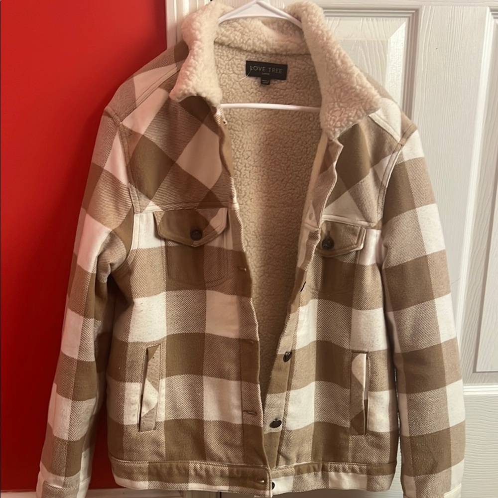 Love Tree Plaid Sherpa Jacket